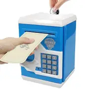 Code Electronic Piggy Banks Mini ATM Electronic Coin Bank Box for Children Password Lock Case (Blue/White)