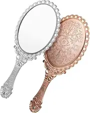 CANIGHT Small Hand Mirror Vintage Handheld Makeup Mirror Set of 2 Silver Rose 25x11.5cm