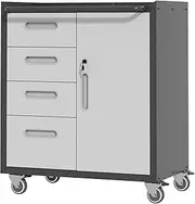 Metal Storage Cabinet with Wheels, Garage Storage Cabinet with 1 Door and 4 Drawer, Rolling Tool Storage Cabinet, Assembly Required, Black & Gray