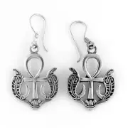 New Egyptian Sterling Silver 925 Serpent Ankh Earrings - Large