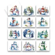 12 Assorted Snowman Christmas Greeting Cards Blank with Envelopes