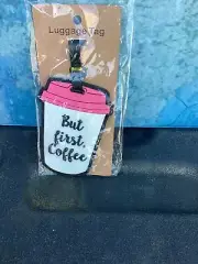 "But First Coffee" LUGGAGE/BACKPACK TAG PINK & WHITE ~ So Cute lot of 2