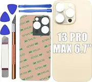 Gold 13 Pro Max Rear Back Glass Cover Replacement for iPhone 13 Pro Max 6.7'' Battery Door Panel with Big Hole Rear Back Cover Glass Replacement with Reparing Tool Kit