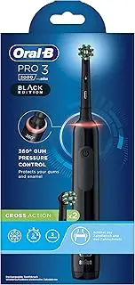 Oral-B PRO 3 3000 Electric Toothbrush/Electric Toothbrush, 2 CrossAction Replacement Brushes, with 3 Cleaning Modes and Visual 360° Pressure Control for Dental Care, Gift Man/Women, Black