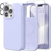 GONEZ Magnetic for iPhone 13 Pro Case, Compatible with MagSafe, [Screen Protector + Camera Protection], Shockproof Silicone Slim Phone Case 6.1″, Soft Anti-Scratch Microfiber Lining,Lilac