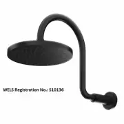 Methven KROME SWAN NECK WALL SHOWER Fixed Arm 200mm Faceplate BLACK 17-7271MBK
