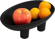 Samchilderlan Ceramic Fruit Bowl for Kitchen Counter, Three-Legs Decorative Bowl for Table Settings, Modern Fruit Bowl for Home Decor, 10inch Large Centerpiece Bowl for Breads Nuts (Black)