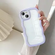 [UEEBAI] Wave Frame Clear Case for iPhone 13/iPhone 14 6.1 inch Case Clear, Cute Wavy Phone Case for Girl Slim Fit Shockproof Phone Cover Bumper Translucent Soft Pretty Case for Women - Purple