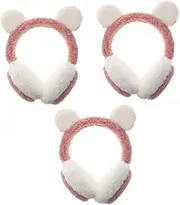 [SAFIGLE] 3pcs Children's Bear Ear Muffs Headbands for Babies Headband Bear Ears Headband Ear Warmers Winter Ear Muffs Girl Cold Pink Plastic