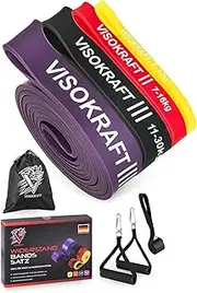 VISOKRAFT Resistance Bands Latex with Door Anchor and Handles, Fitness Bands for Strength Training, Fitness Band, Training Bands, Pull-Up Bands, Strength Training Sets, Physiotherapy, Yoga, Stretching