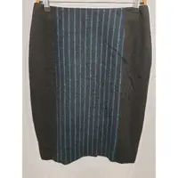 在飛比找蝦皮購物優惠-剪標品 GINKOO 黑色拼接藍綠條紋羊毛窄裙