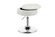 Giantex 360 Swivel Vanity Stool w/Flipped Lid PU Leather Makeup Storage Chair Round Storage Ottoman White