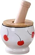Pestle and Mortar Set Grinder Ceramic Glaze Hand-Painted Garlic Press Set Thickened Manual Spice Herb Grinder Garlic Press Jar Mortar and Pestle(Small)