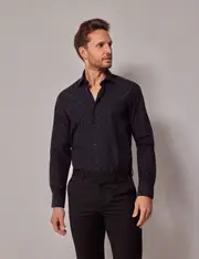 Hawes & Curtis Black & Blue Jacquard Circles Slim Shirt Size: XXXL