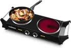 Electric Hot Plate with 2 Hobs 1200W+900W, Portable Cooking Plate with Anti-scal
