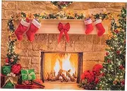 OSALADI Christmas Background Cloth Lights Artificial Banner Christmas Hanging Blanket Tree LED Fireplace Backdrop Xmas Backdrop Scene Christmas Decoration Decorations Colorful Vinyl