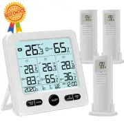 Indoor/Outdoor Digital Thermometer Hygrometer, 3 Wireless Sensors, LCD Backlight