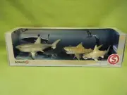 SCHLEICH GREAT WHITE, BLUE, TIGER & HAMMERHEAD SHARKS SCENERY PACK #40-989 *NEW*
