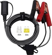 SCCKE 10FT/3.05m 14AWG 20A 12V 24V Female Car Cigarette Lighter Socket to Battery Alligator Crocodile Clips Connector, Car Battery Clamp-on Extension Charge Cable with 20A Fuse