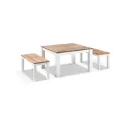 Outdoor Balmoral Low Dining Coffee Table With 2 Bench Seats White