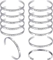 [Funtery] 12 Pcs Christian Bracelet Engraved Bible Verse Jewelry for Women Religious Baptism Gifts Inspirational Scripture Open Cuff Bangle Confirmation Gifts for Girls Friend Encouragement