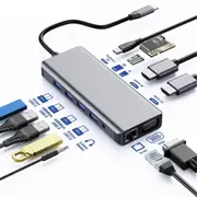 Astrotek USB-C Dock 12-in-1 Multiport Hub/Docking Station with 100W Power 2xHDMI 4K VGA GLAN 2xUSB3.0 2xUSB2.0 Card Reader for HP Lenovo Asus MacBook AT-USBCDOCK12