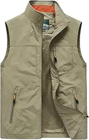 [QtthZZr] Men's Vest Outdoor Multi-Pocket Gilet Casual Fishing Photography Waistcoat Sleeveless Breathable Jacket