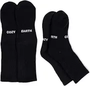 [Cozy Earth] Essential Calf Socks for Women and Men – Ultra-Soft 70% Mercerized Cotton Crew Socks 2-Pack Set – Breathable Seamless Toe – Cushioned Heel & Arch Support - Medium Black, Black