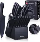 Knife Block Set Black,19 in 1 Stainless Steel Kitchen Knives Set, 8 Steak Knife