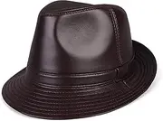KJIASDFE Winter Hats,Men Sheeepskin Fedora Trilby Hat Jazz Cap Leather Black Party Bowler Casual Big Brim Gentleman Hats