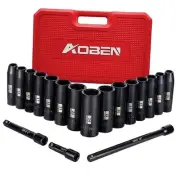 1/2-Inch Drive Impact Socket Set, 18 Pieces, 6 Point, Metric, 1/2-Inch 18PCS