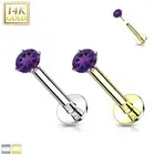 amethyst 14K Gold Threadless Push-in Labret 18 GAUGE, Flat Back Stud