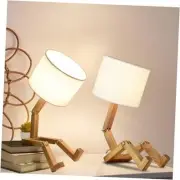 Robot Cute Desk Lamp Set of 2, Wooden Bedside Table Lamp Robot B(Two set)
