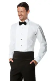 Boltini Italy Men’s Pleated Lay Down Collar Tuxedo Dress Shirt with Bow Tie
