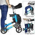Lightweight Foldable Aluminium Rollator Walking Frame Wheeled Walker Padded Seat