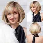 Light Blonde with Brown Highlight Wigs with Bangs Real Human Hair Lace Front Wig