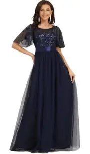 Ever-Pretty Womens Formal Dress Crew Neck Sequin Empire Waist Beaded US Size 12