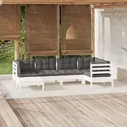 6 Piece Garden Lounge Set with Cushions White Solid Pinewood Patio Bar Sets