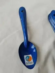 VTG Enamel 12" Long Handle Blue Speckled Serving Spoon W/ Hole to Hang Cinsa