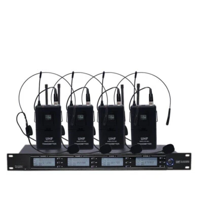 U-84 UHF Wireless Headset Microphone System Cordless System + 4 Black Head Mics