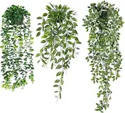 WXBOOM Artificial Hanging Plants, 3 Pack Fake Hanging Plants Fake Potted Greenery Plants Faux Eucalyptus Vine, Mandala Vine in Pot for Home Room Indoor Outdoor Shelf Decor