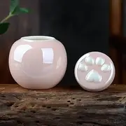 Mini Pet Cremation Urn for Cats & Dogs - Portable Pink Ceramic Sealed Jar, Non-Woven Moisture-Proof Seal, for Memorials, Funerals, Honoring, 5.8oz (170ml) Capacity, Paw-Print Lid
