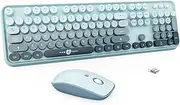 Wireless Keyboard and Mouse Combo - Cute Round Keycaps, Full-Size Retro Typewriter Keyboard with 2.4GHz Plug & Play, for Windows 11/10/7, Laptop, PC, Notebook, Smart TV