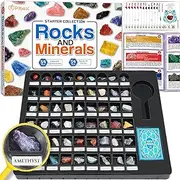 PIBEX Rock Collection Starter Kit - 54 Pcs Assorted Gemstones, Crystals, Rocks & Minerals, with Learning Book & ID Cards, Earth Science Kit Toy, A Geology Set for Kids & Adults Ages 8+