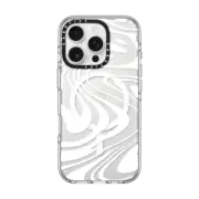 iPhone 16 Pro Clear Case MagSafe Compatible Marble Transparent Trippy Wavy Swirl White Spiral Warp Twirl Retro 70s Psychedelic Acid Groovy Abstract Pattern