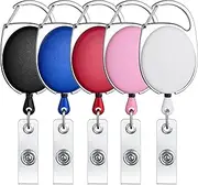 Retractable Badge Holder Carabiner Reel Clip On ID Card Holder, Pack of 5 Assorted Colors