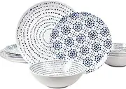 Melamine Dinnerware Set of 12 Pcs Dinner Dishes Set Bowls and Plates for Indoor and Outdoor with Unbreakable Non-breakable Lightweight Dining Tableware