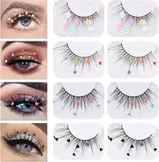False Eyelashes Set, BeauFairy 4 Pairs 7D Mink False Natural Reusable Sequins Artificial Eyelashes, Easy to Wear, DIY Eyelash Extension Kit for Christmas Show Stage, Party, Date