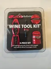 Metrokane RABBIT Wine Tool Kit 4-Piece Set Silver Self Pulling Corkscrew