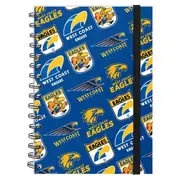 West Coast Eagles AFL Hard Cover Through the Years Logo Spiral Bound A5 Notebook